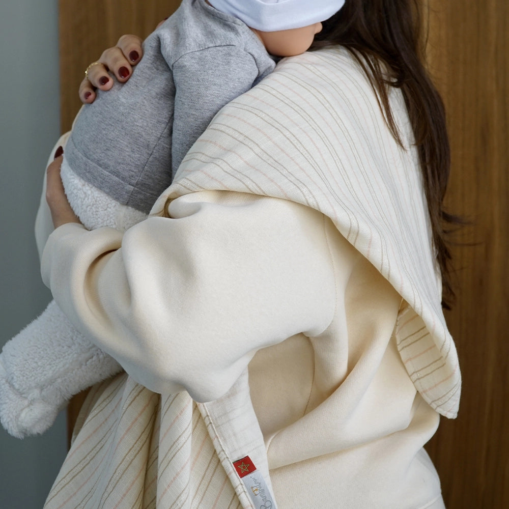 Bambidou Maxi Lange 100cm x 100cm - Ivoire Rayé Rose