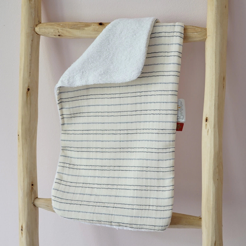 Bambidou Serviette de Rot Bavoir d'Épaule Gaze Ivoire Rayé Bleu