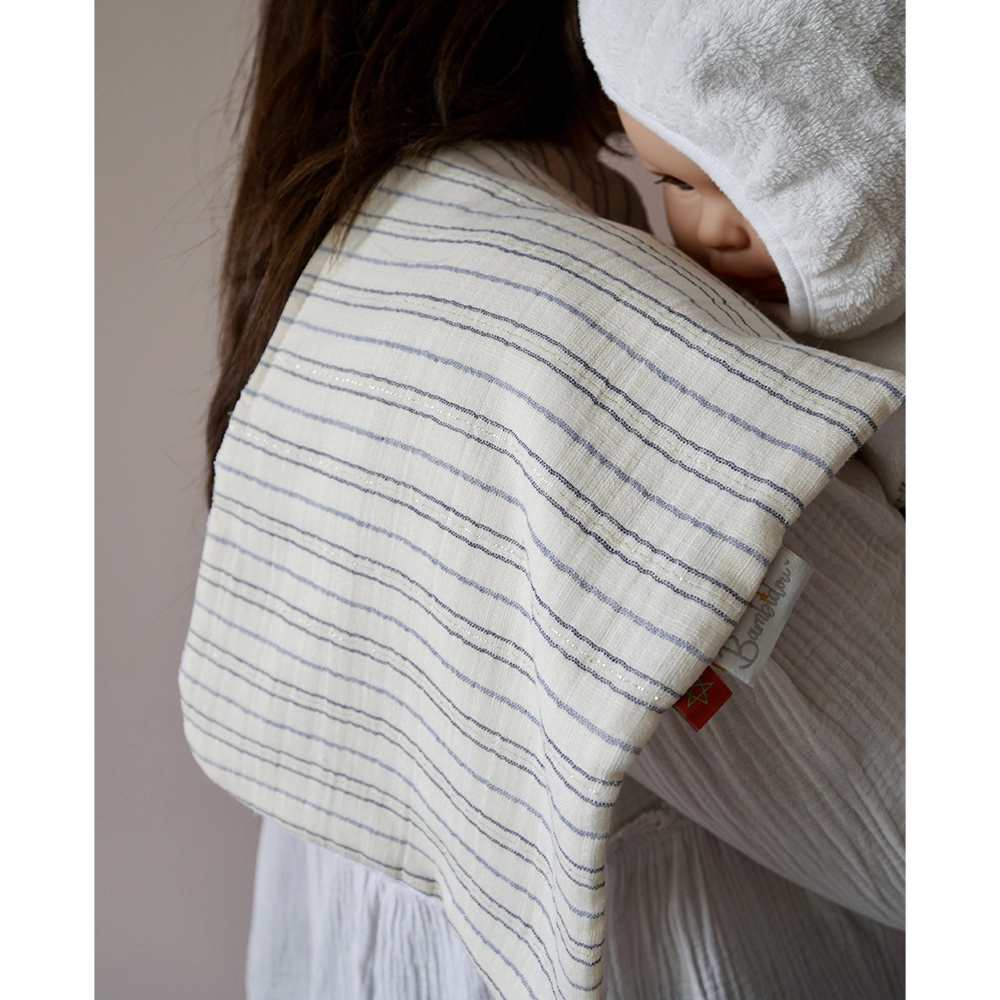 Bambidou Serviette de Rot Bavoir d'Épaule Gaze Ivoire Rayé Bleu