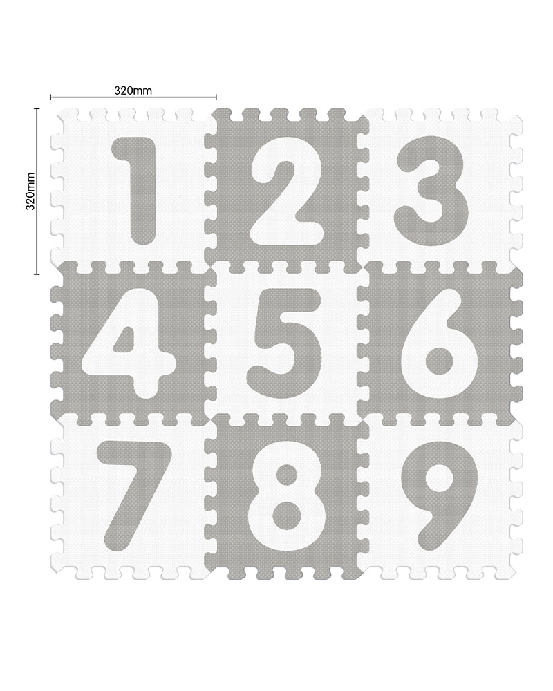Sunta Tapis Puzzle Numéros 9 Pièces Souple Antibactérien - Gris & Blanc