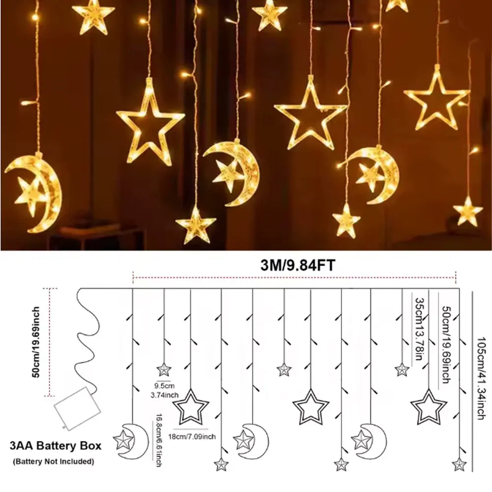 Guirnalda de Luces LED Transparente Luna y Estrella 3 Metros