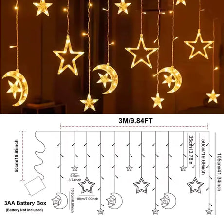 Guirlande Lumineuse LED Transparente Lune & Étoile 3 Mètres