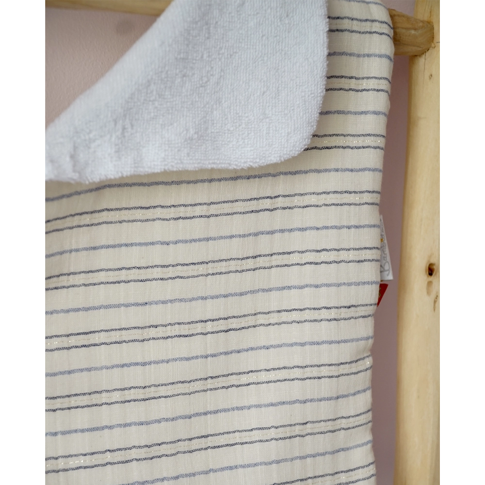 Bambidou Serviette de Rot Bavoir d'Épaule Gaze Ivoire Rayé Bleu