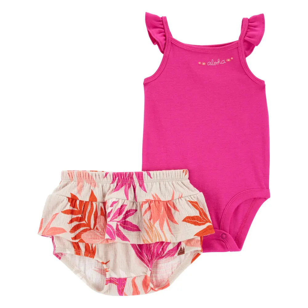 Ensemble 2 Pièces Body à Volants & Couvre-Couche Tropical Carter's - Rose