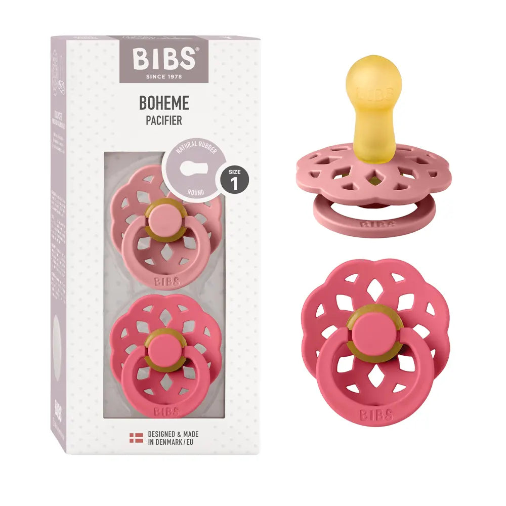 BIBS Lot de 2 Sucettes Bohème Rondes – Vieux Rose/Corail