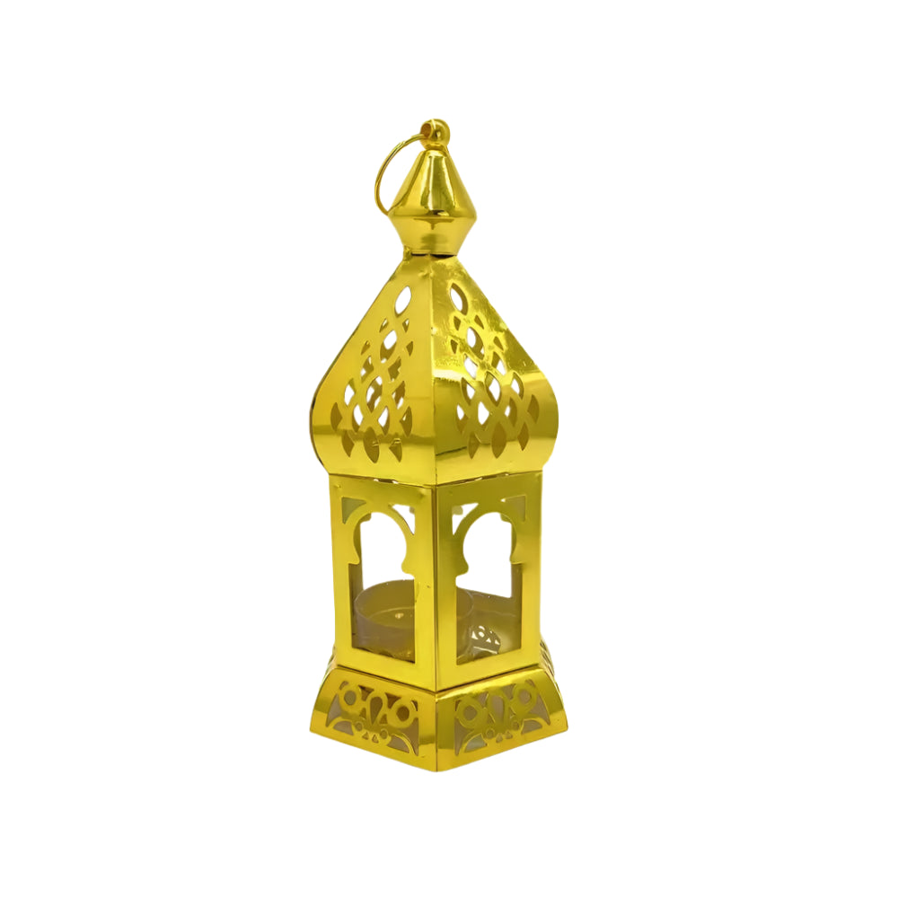 Farol Decorativo de Metal y Vidrio 18,5x9,5cm - Dorado