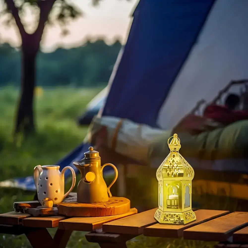 Farol Decorativo de Metal y Vidrio 18,5x9,5cm - Dorado