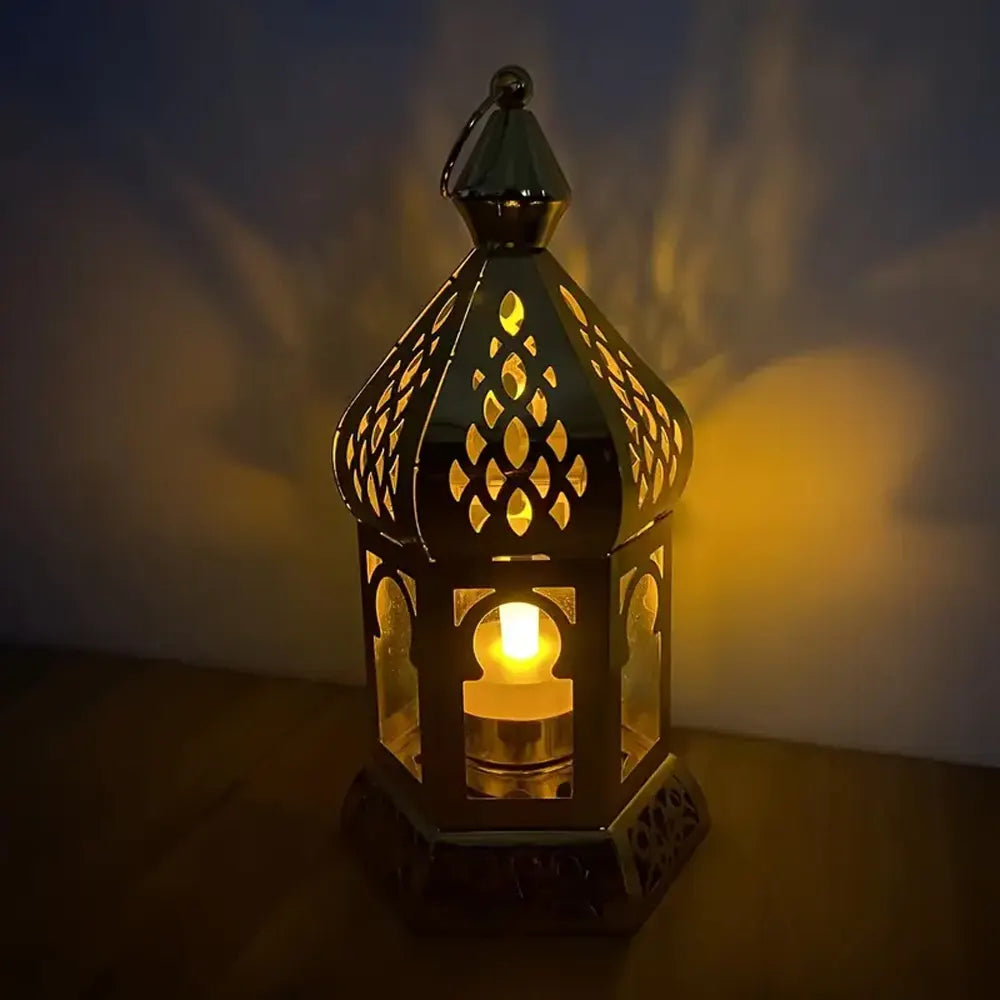 Farol Decorativo de Metal y Vidrio 18,5x9,5cm - Dorado