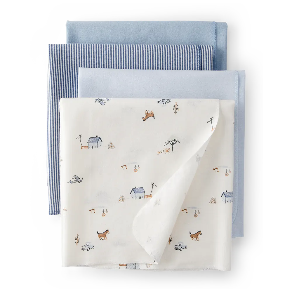 Lot de 4 langes de réception bébé garçon - Bleu
