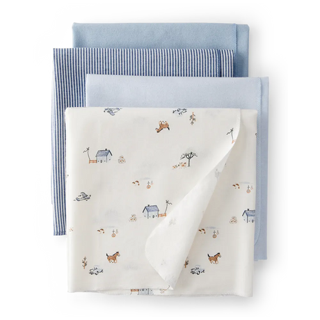 Lot de 4 langes de réception bébé garçon - Bleu
