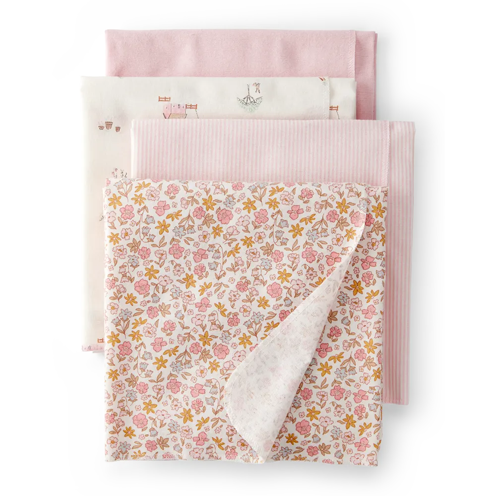 Lot de 4 langes de réception floraux bébé fille