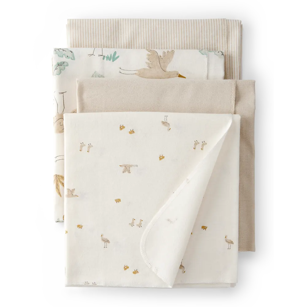 Lot de 4 langes de réception cigogne - Jaune