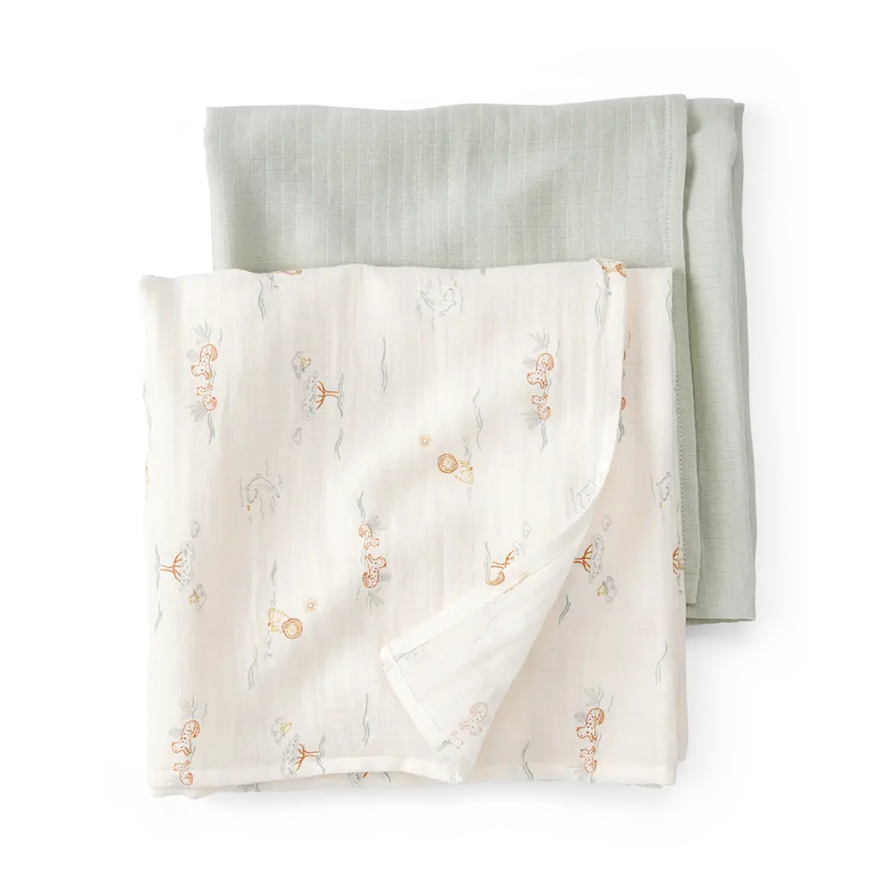 Lot de 2 langes en mousseline lion - Vert