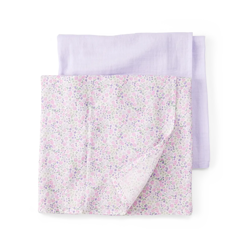 Lot de 2 langes en mousseline de coton - Fleuri