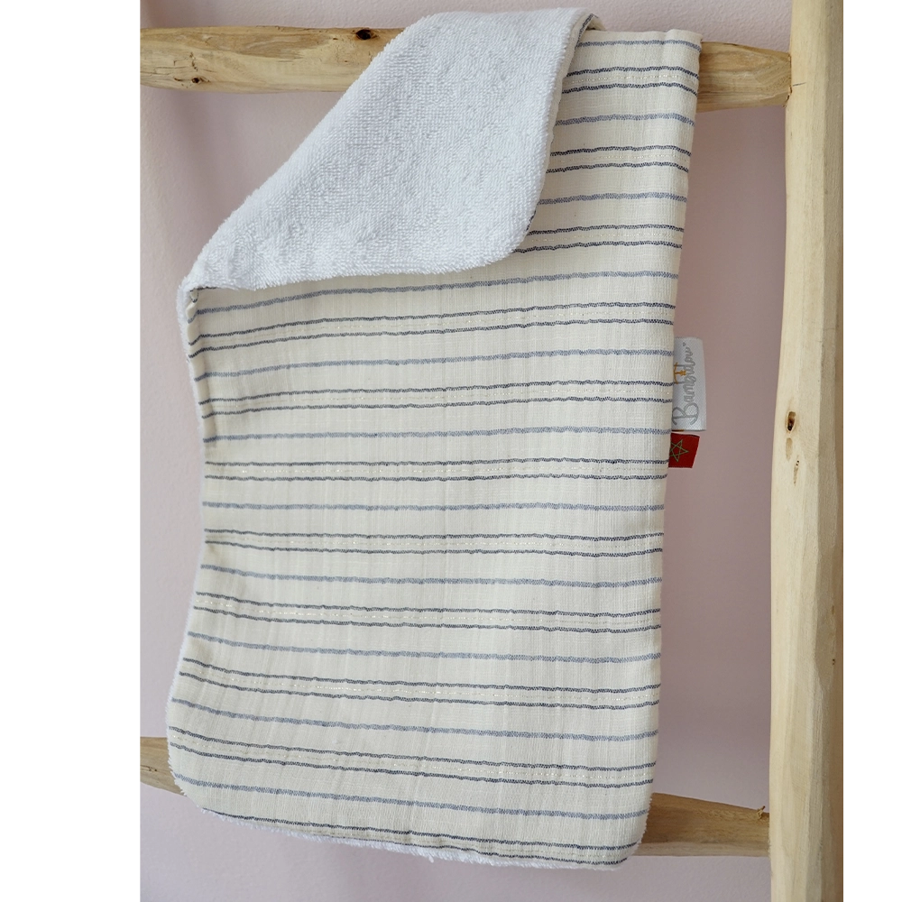 Bambidou Serviette de Rot Bavoir d'Épaule Gaze Ivoire Rayé Bleu