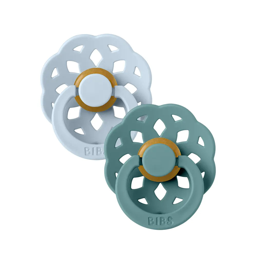 BIBS Lot de 2 Sucettes Bohème Rondes - Bleu Bébé/Mer des Îles
