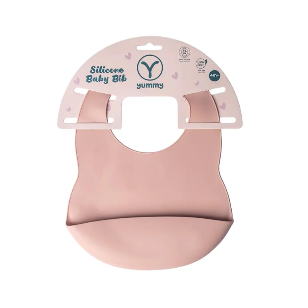 YUMMY Silicone Bib with Pocket 4M+ - Blush Pink