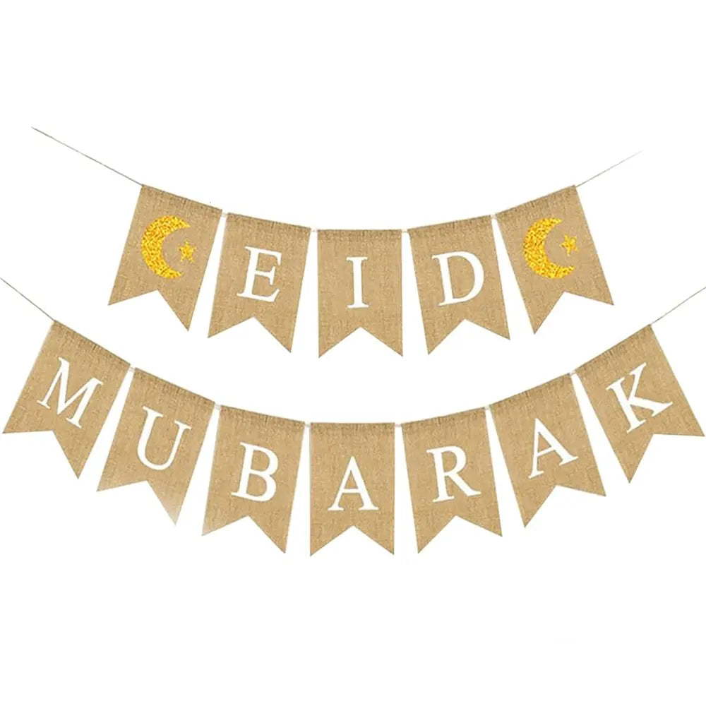 Bannière de Lettrage en Lin pour l'Aïd 3 Mètres