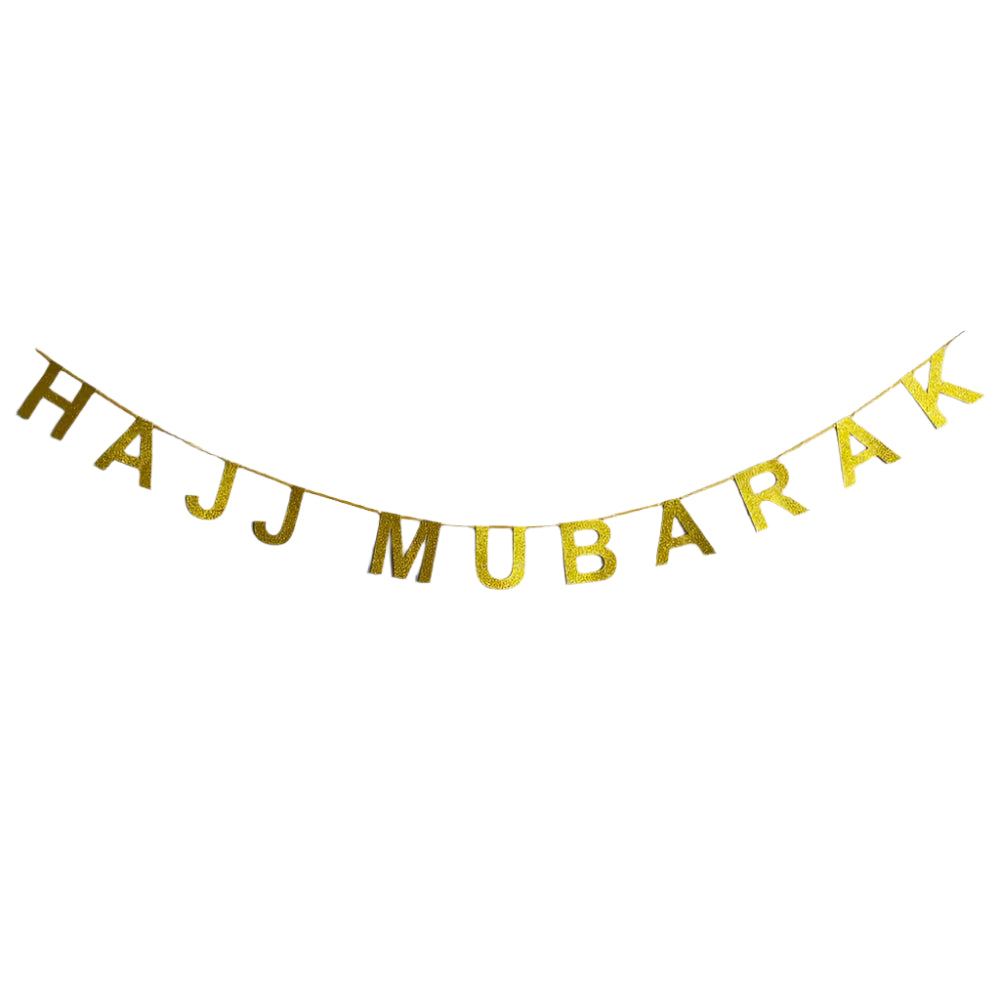 Bannière de Lettres Pailletées Hajj Mabrouk 3 Mètres - Dorées