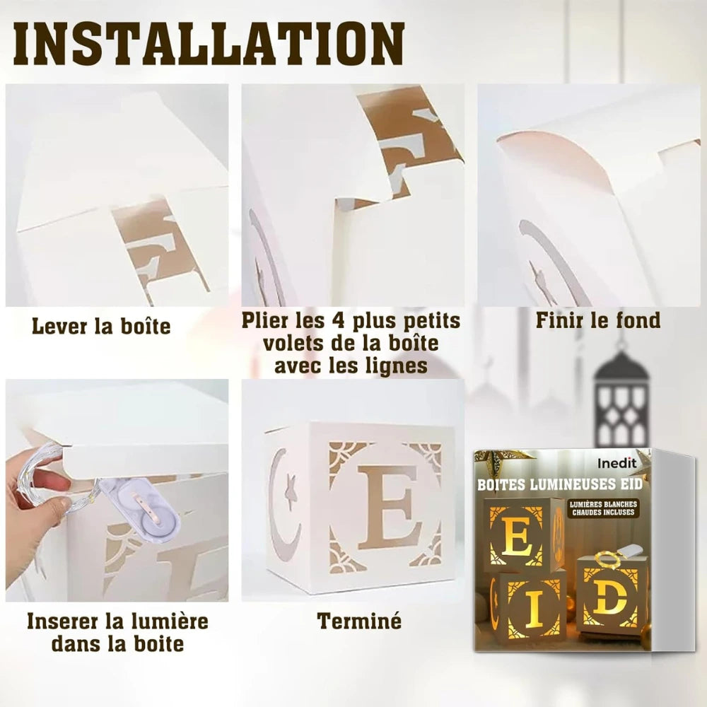 Boîte Lumineuse pour l'Aïd Moubarak (3 pièces) – Eid