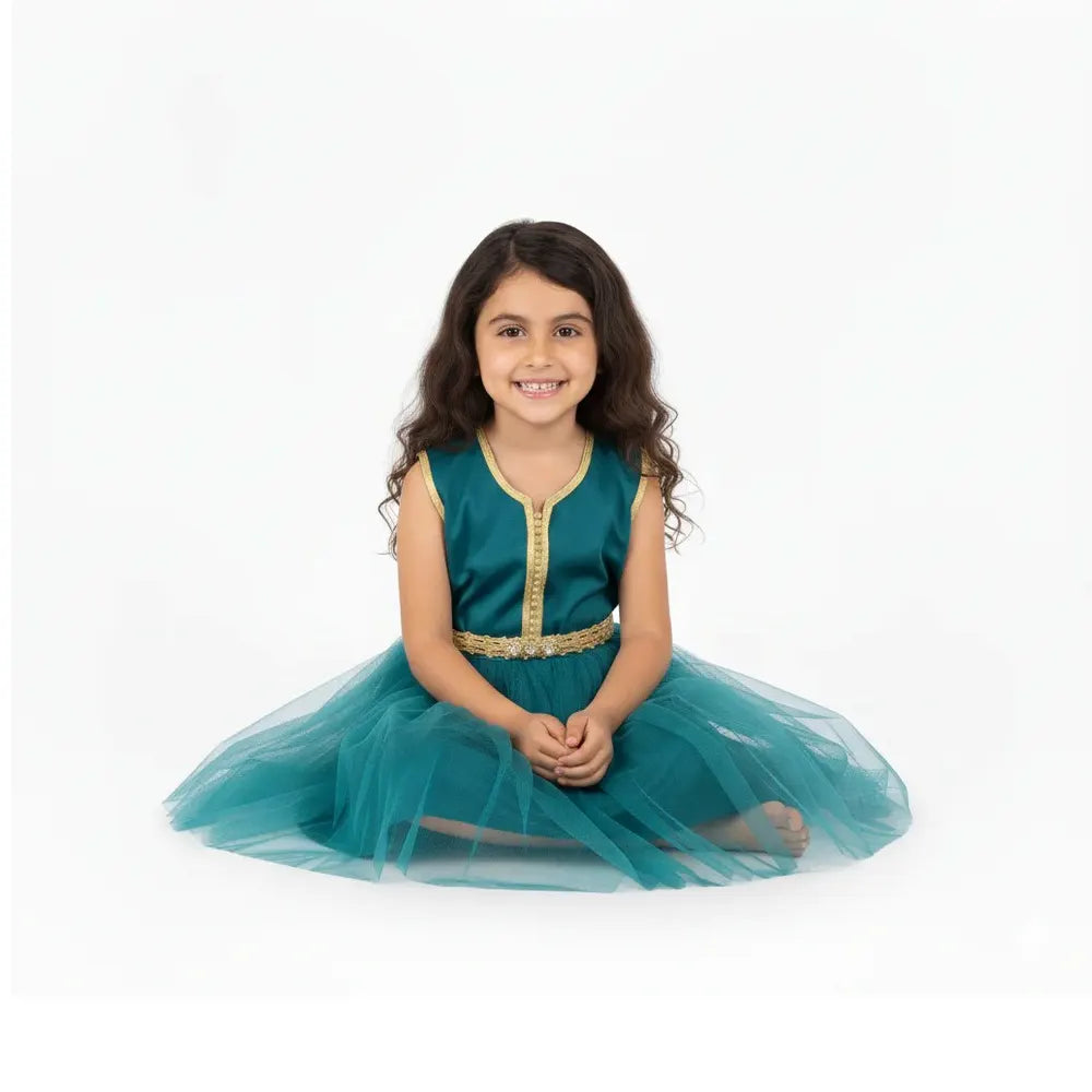 Caftan Robe pour Fille Sans Manches - Deep Aqua