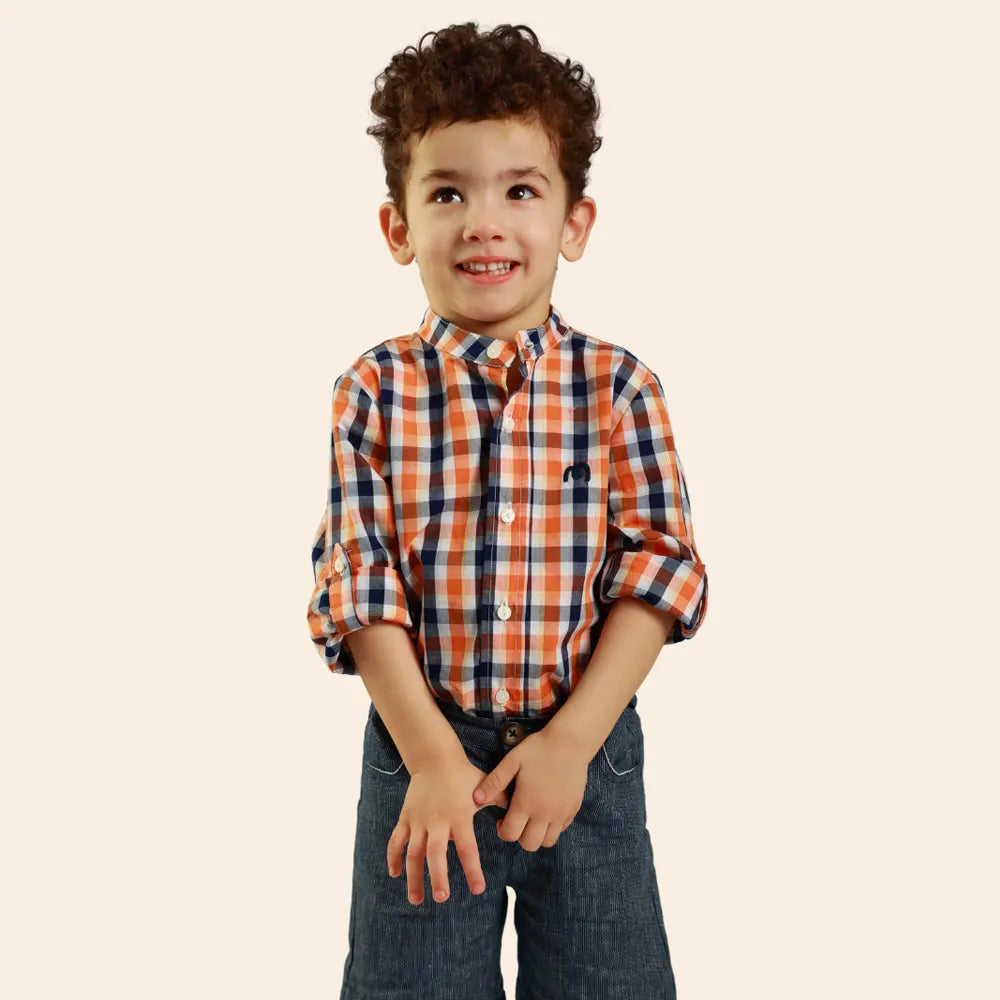 Moon Boy's Plaid Shirt – Blue and Orange