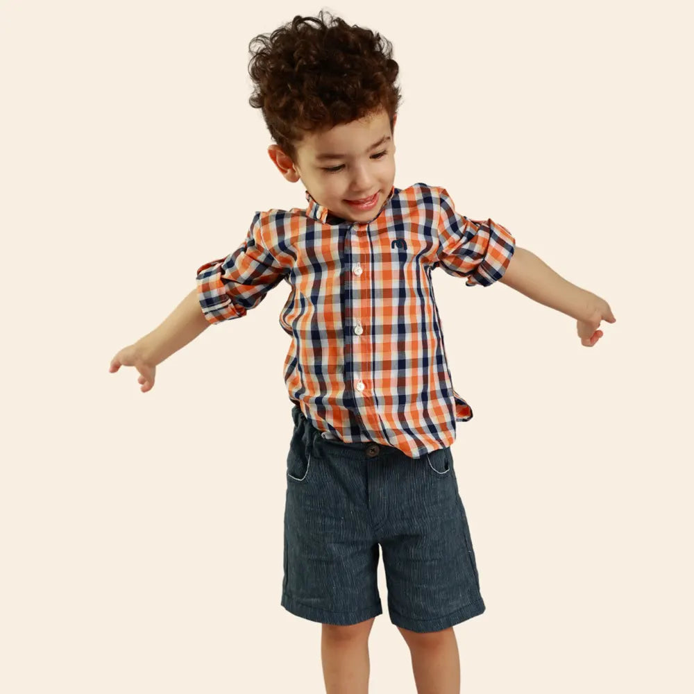 Moon Boy's Plaid Shirt – Blue and Orange