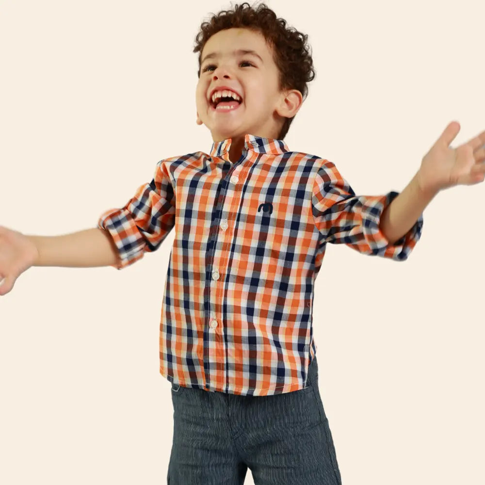 Moon Boy's Plaid Shirt – Blue and Orange