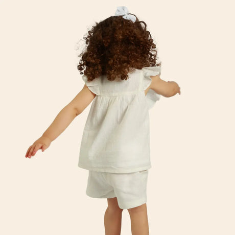 Camisa Zayna con Mangas con Volantes y Lunares Bordados - Blanca