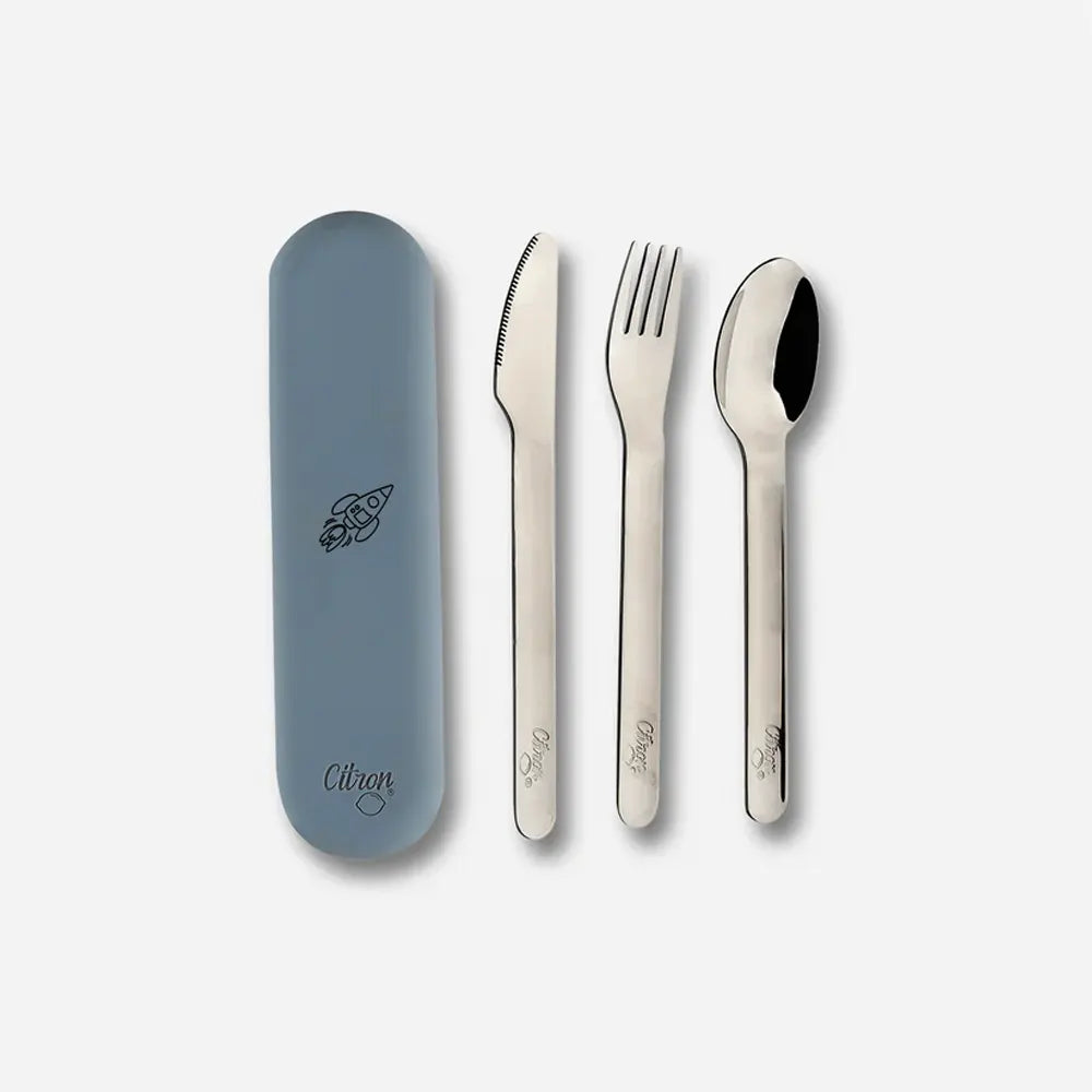 Citron Set de Couverts avec Étui en Silicone – Bleu