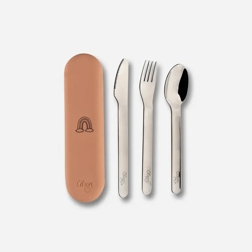 سيترون طقم أدوات مائدة مع حافظة سيليكون – وردي خجول