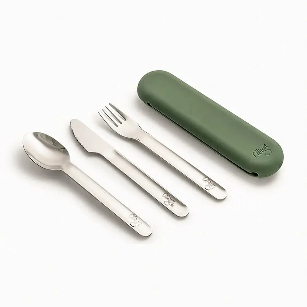 Citron Set de Couverts avec Étui en Silicone – Vert