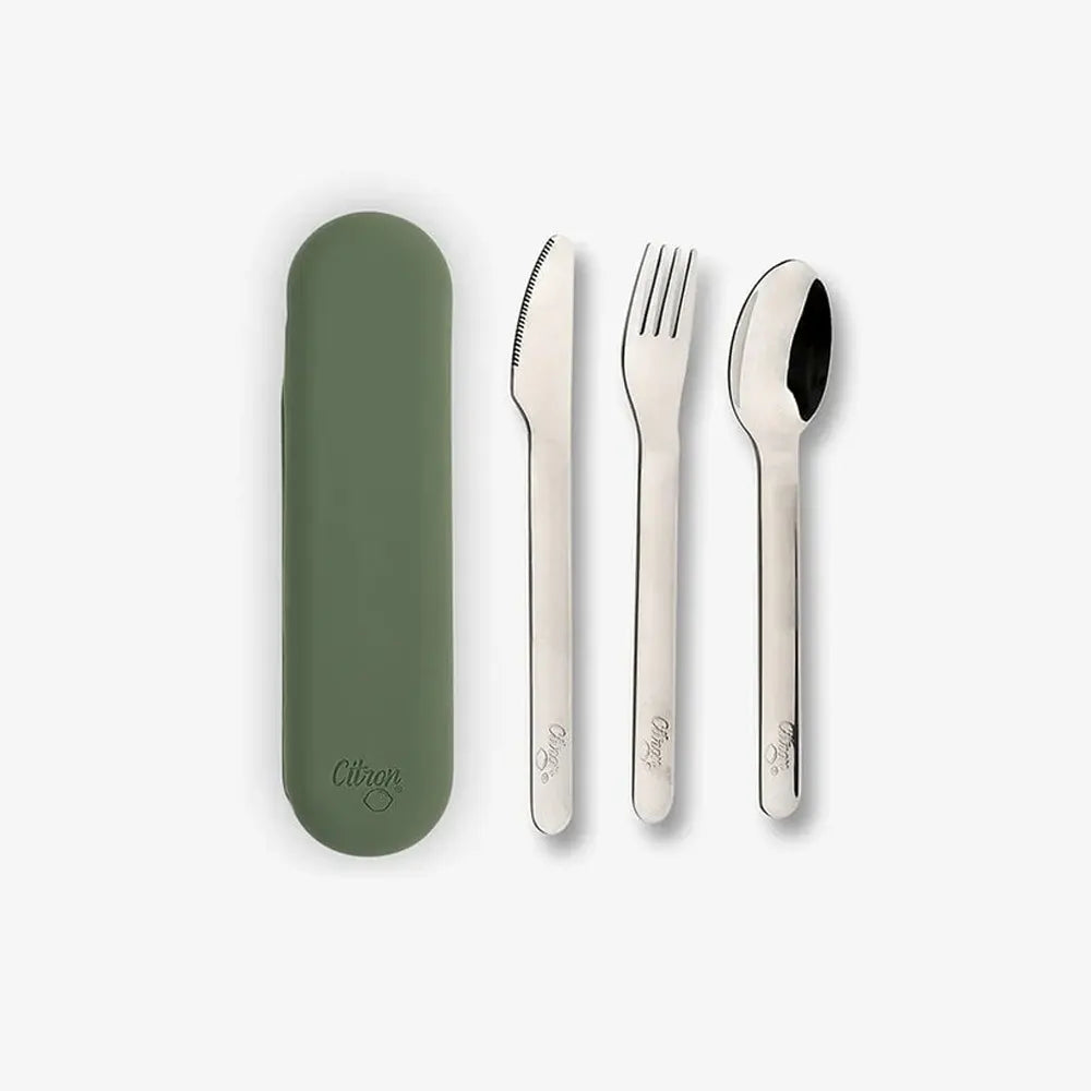 Citron Set de Couverts avec Étui en Silicone – Vert