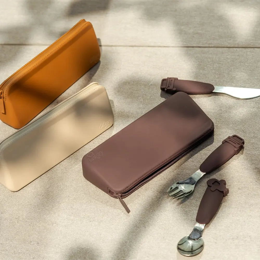 Citron Set de Couverts en Silicone avec Pochette - Tiger Caramel