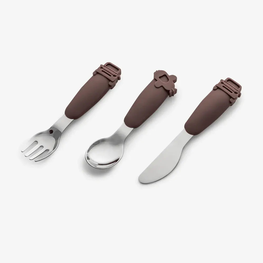 Citron Set de Couverts en Silicone avec Pochette - Véhicules Prune