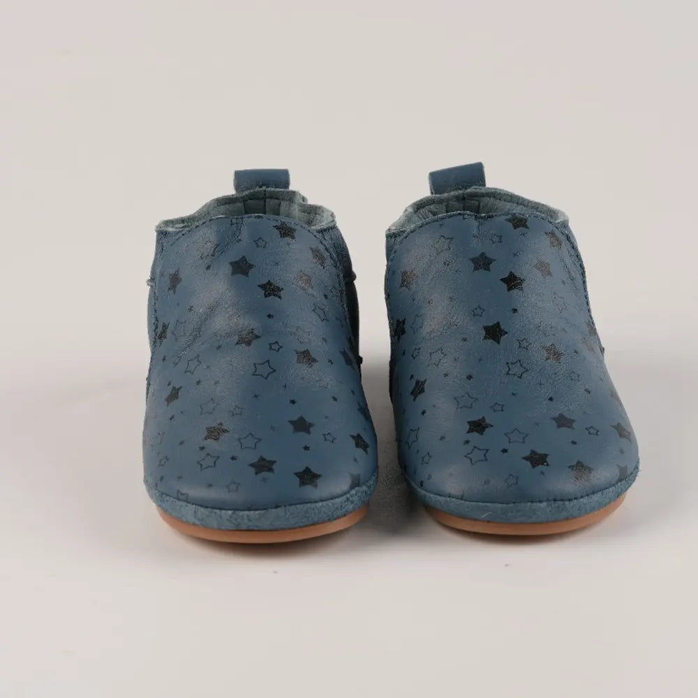 Cuteshez Leather Baby Slippers – Black Stars