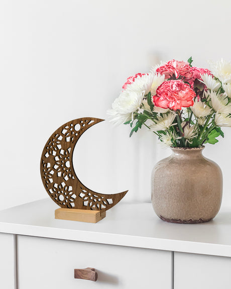 Wlidaty Home Decoración de madera de la luna de Ramadán - Marrón