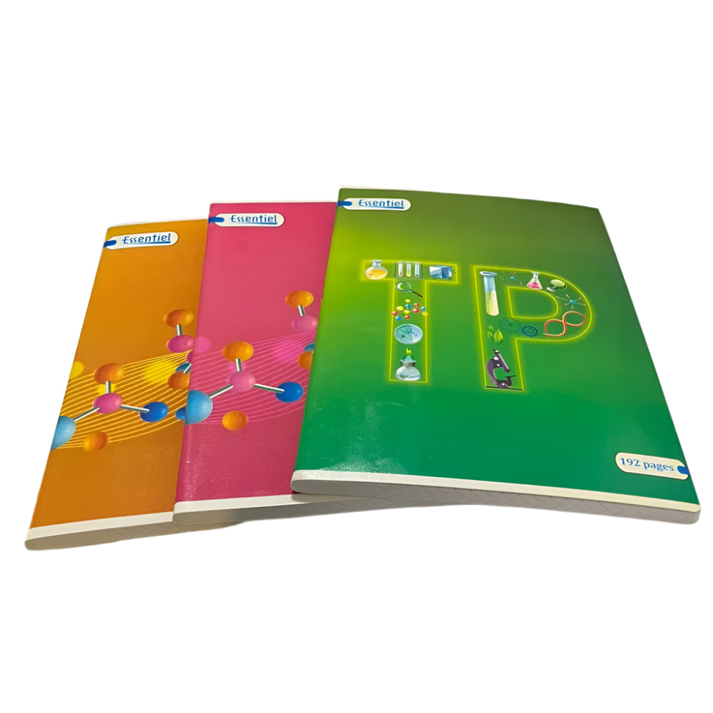 Essentiel Cuaderno grapado para trabajos prácticos con rayas Séyès de 60 g A4 - 192 páginas (Portada aleatoria)