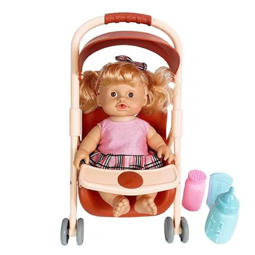 Reborn Baby Doll with Brown Stroller