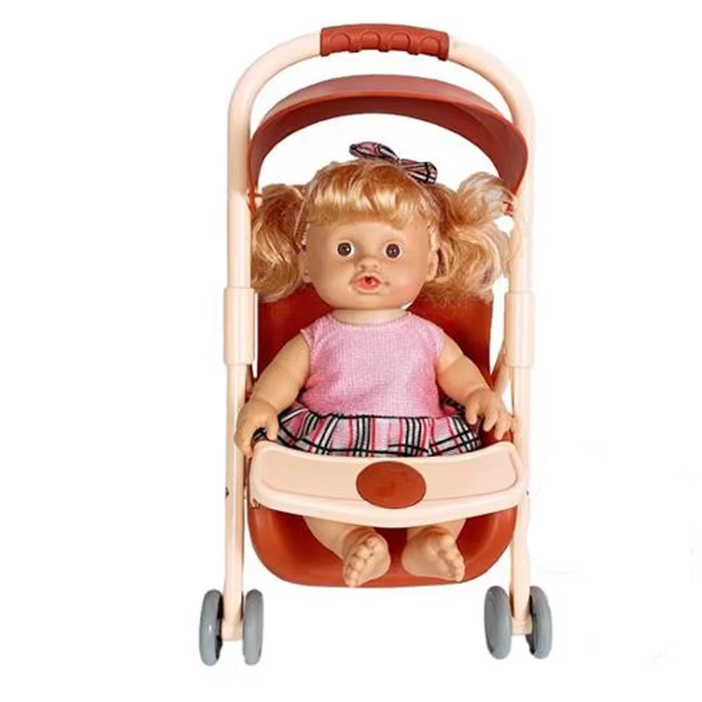 Reborn Baby Doll with Brown Stroller