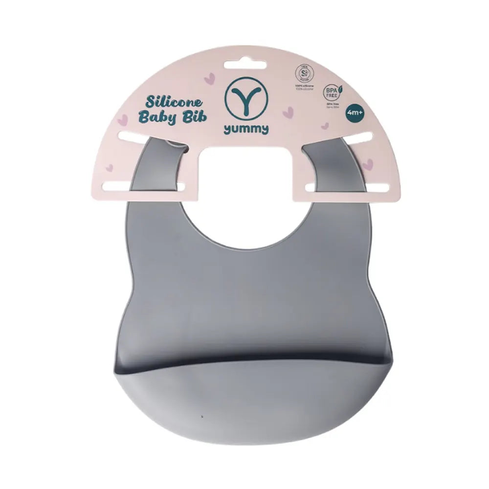 YUMMY Silicone Bib with Pocket 4M+ - Gray