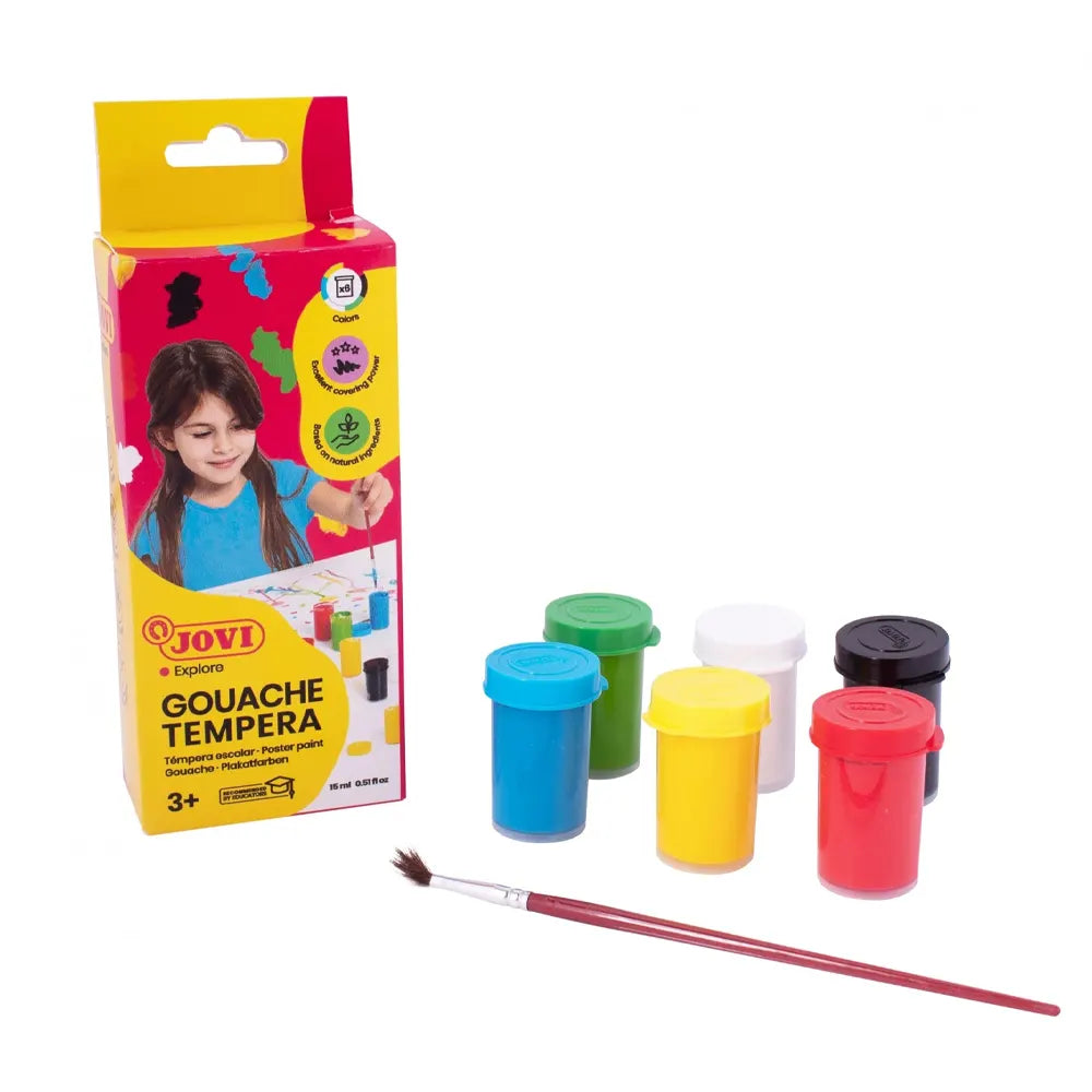 Jovi Gouache – Set de 6 Pots de 15ml avec Pinceau – Couleurs Assorties