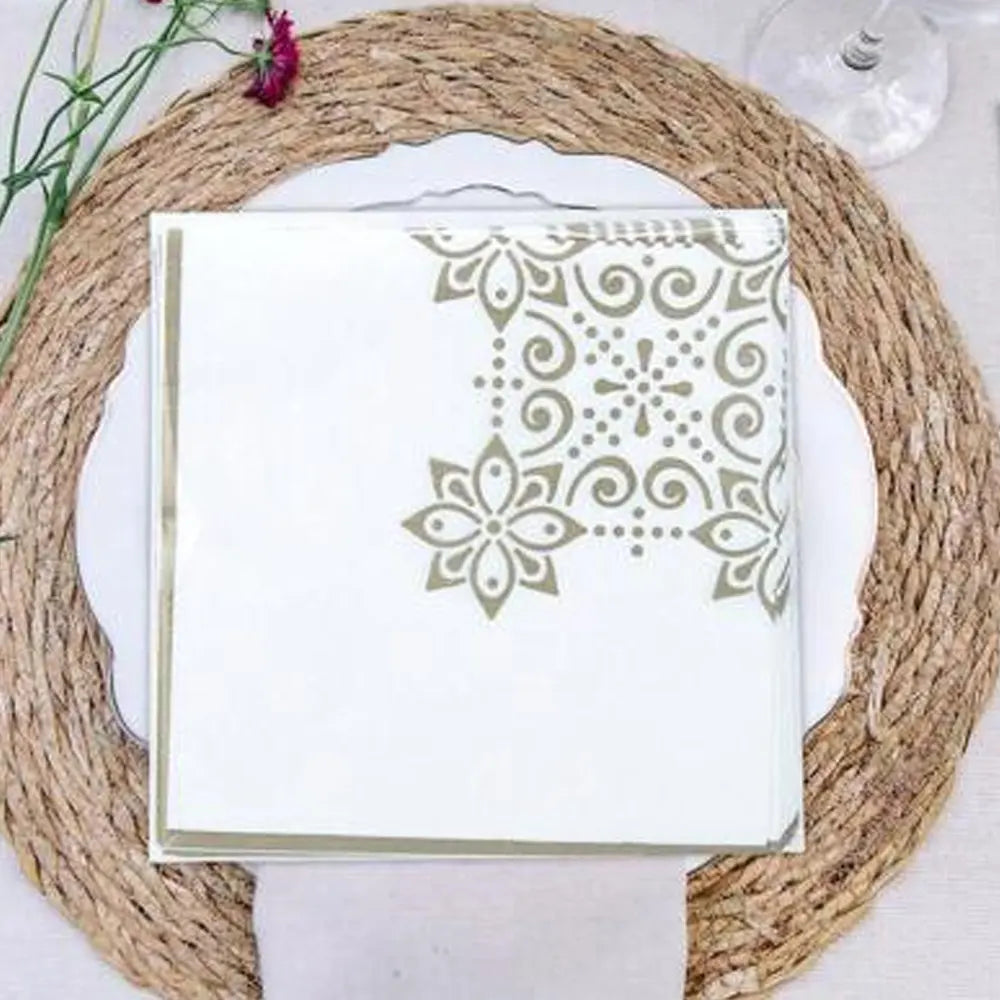 Lot de 20 Serviettes de Table pour Fête de l'Aïd 33cm - Dorée et blanc
