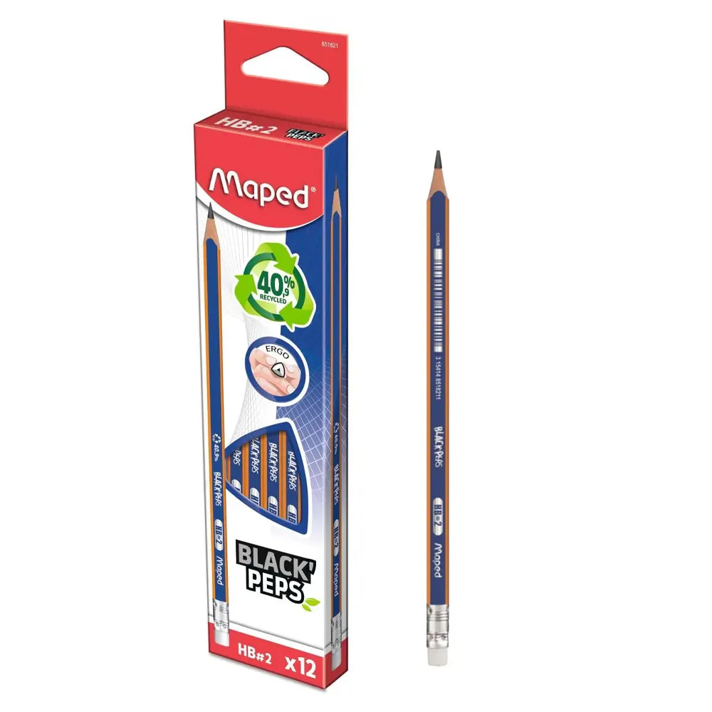 Lápices de resina de grafito Maped con punta de borrador - Caja de 12