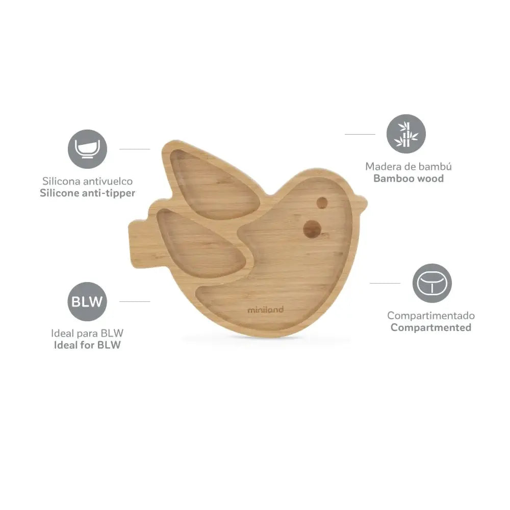 Miniland Assiette en Bois - Oiseau