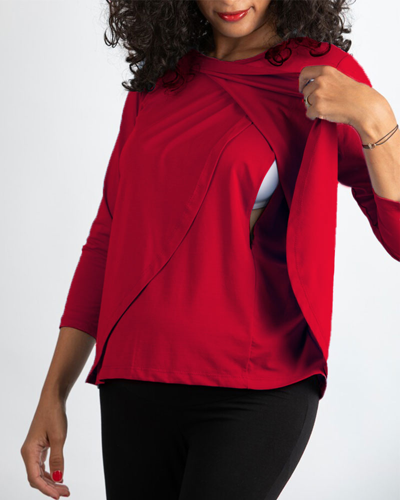 Citrouille Haut Croisé De Grossesse et d'Allaitement - Rouge