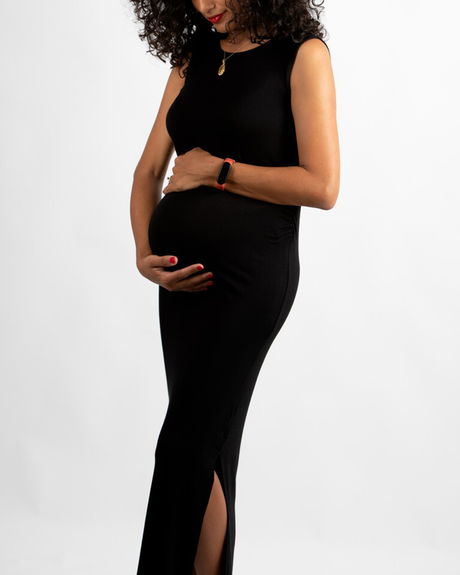 Citrouille Robe Longue de Grossesse Sans Manches - Noir