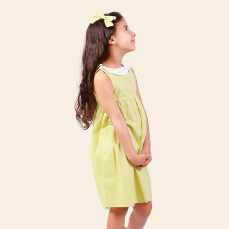 Robe Alya Sans Manches avec Col Volanté Blanc - Jaune Pastel