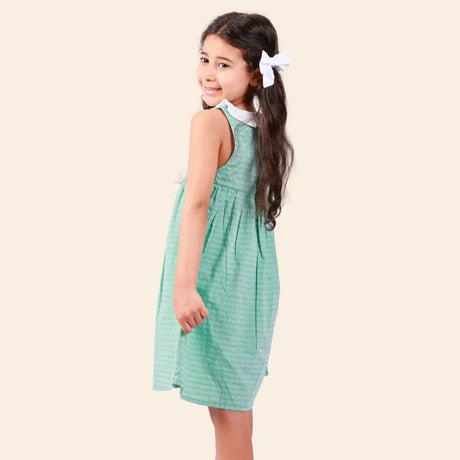 Robe Alya Sans Manches avec Col Volanté Blanc - Vert Menthe
