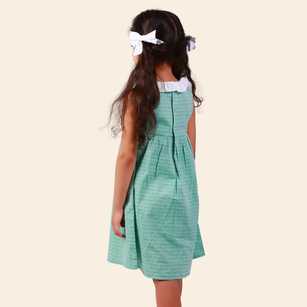 Robe Alya Sans Manches avec Col Volanté Blanc - Vert Menthe